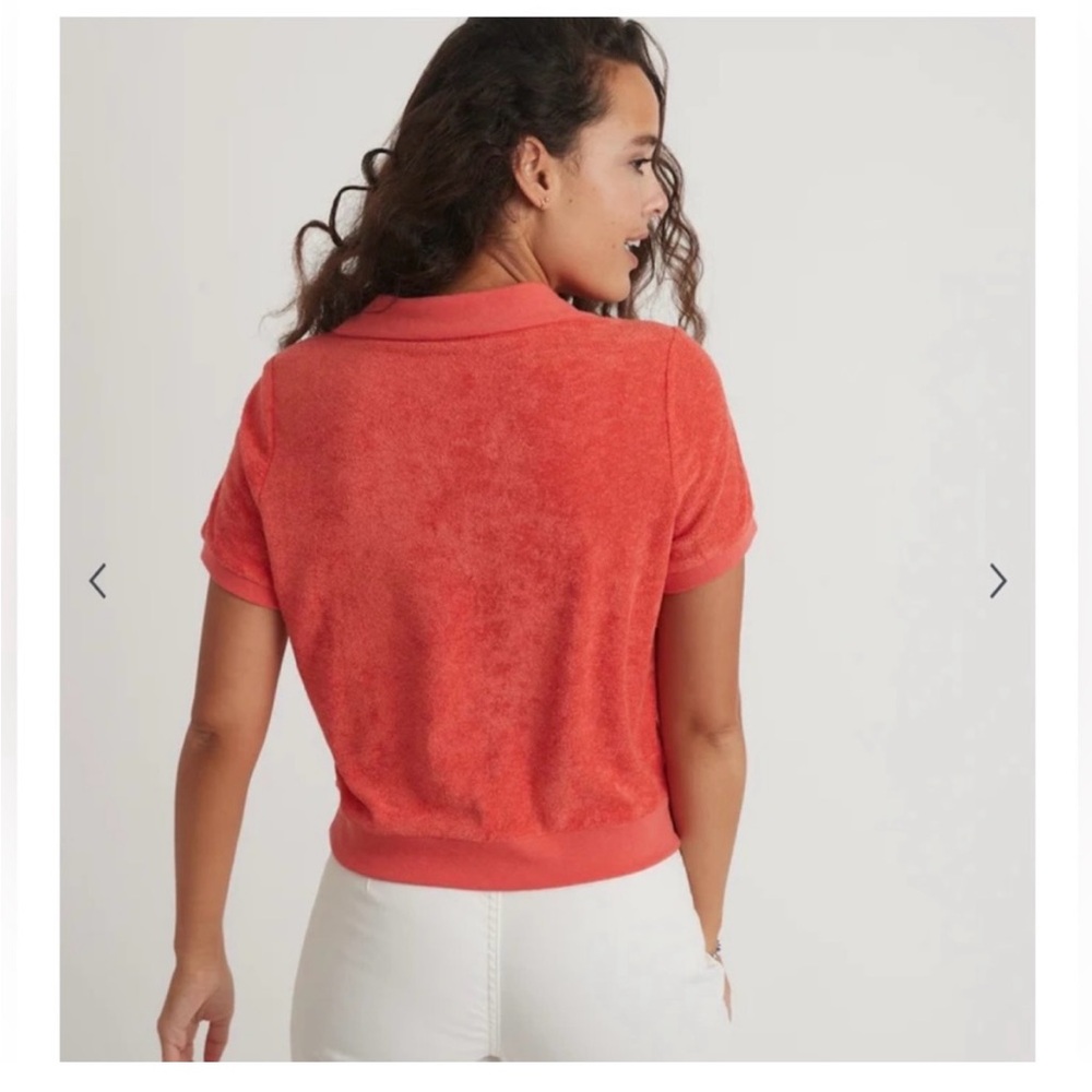 MARINE LAYER VINTAGE TERRYCLOTH SHORT SLEEVE POLO IN SOFT RED SIZE S - Picture 3 of 6